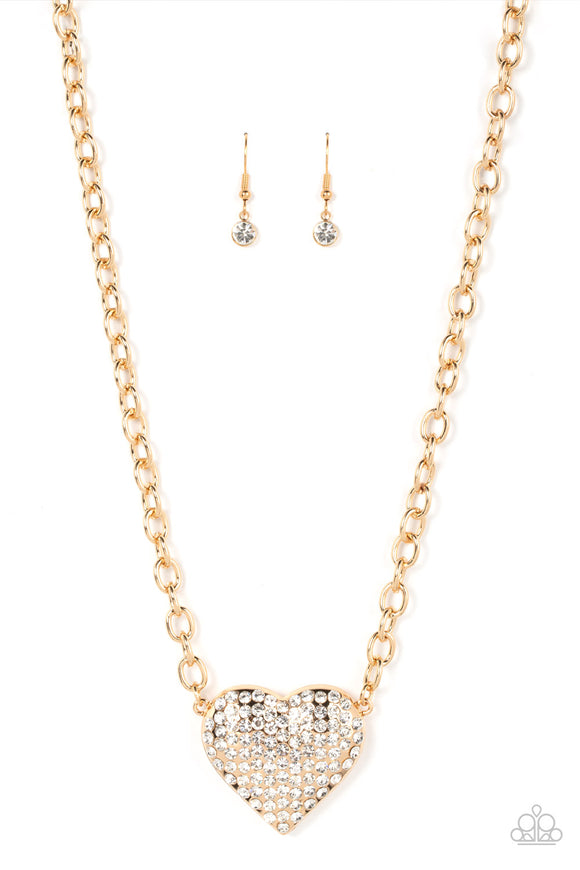 Heartbreakingly Blingy - Gold Paparazzi Necklace All Eyes On U Jewelry