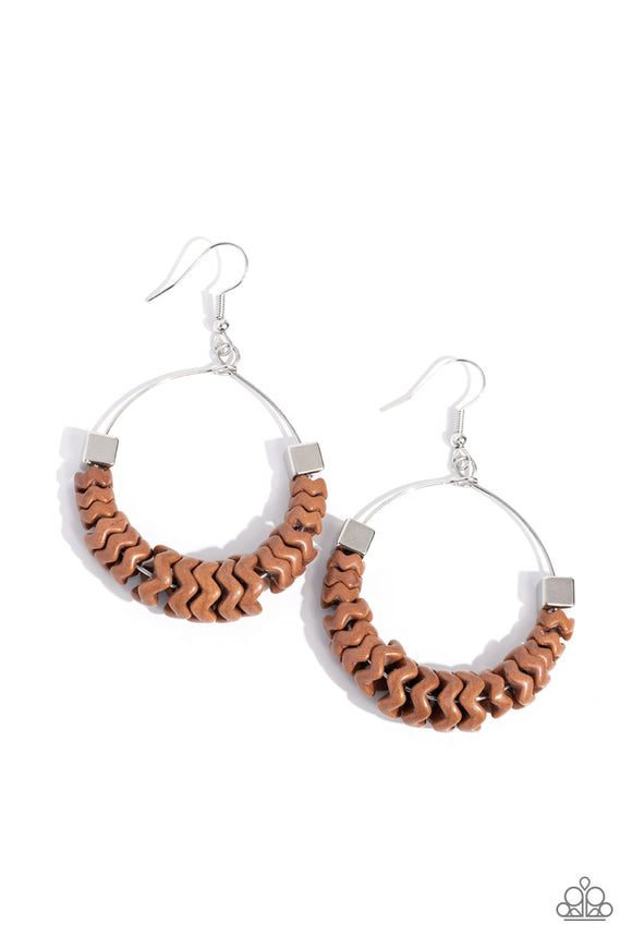 Capriciously Crimped Brown Paparazzi Earrings