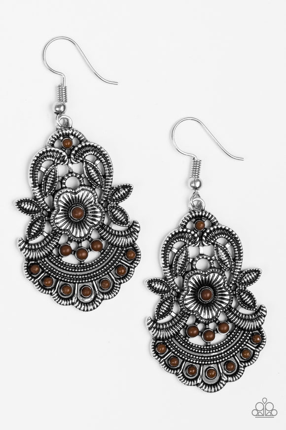 Paparazzi Earrings-Blooming Bora Bora-Brown All Eyes On U Jewelry