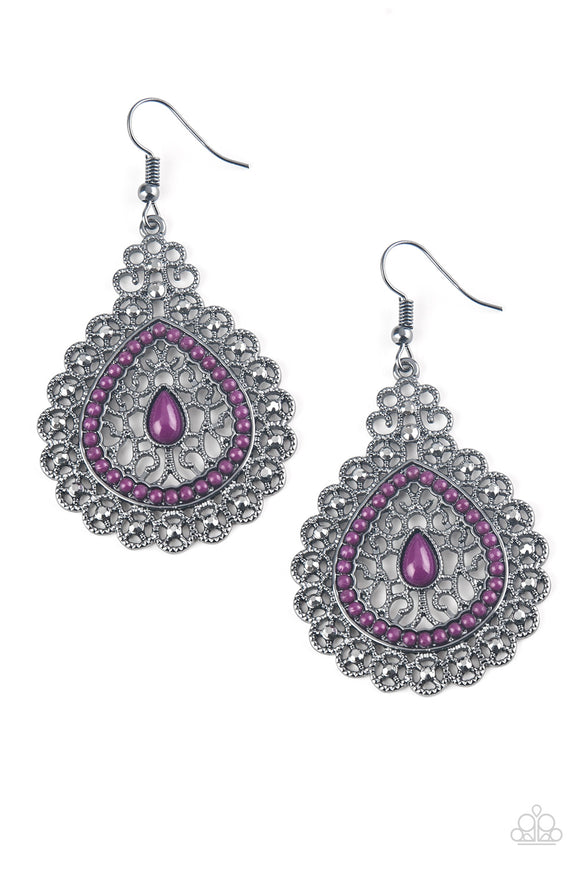Paparazzi Earrings-Carnival Courtesan - Purple All Eyes On U Jewelry