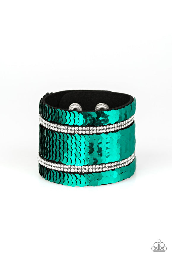 Paparazzi Green Sequin Wrap Bracelet-Mermaid Service
