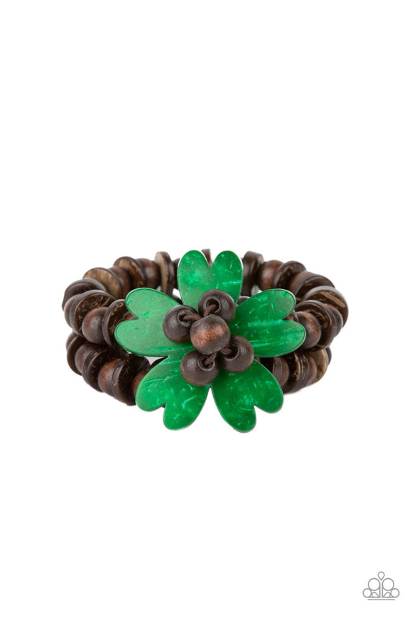 Tropical Flavor - Green Paparazzi Bracelet All Eyes On U Jewelry Store
