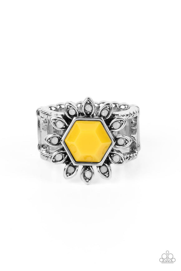 Wonderfully Wallflower - Yellow Paparazzi Ring All Eyes On U Jewelry