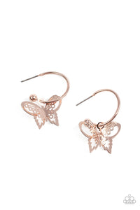 Paparazzi Earrings-Butterfly Freestyle - Rose Gold All Eyes On U Jewel