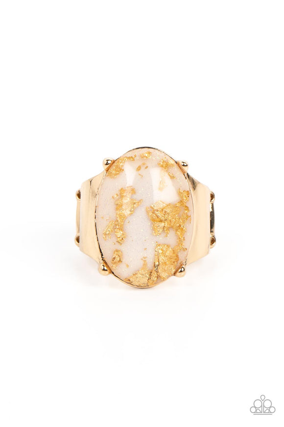 Gold Leaf Glam - White Paparazzi Ring All Eyes On U Jewelry