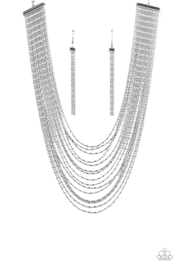 Cascading Chains - Silver Paparazzi Necklace All Eyes On U Jewelry