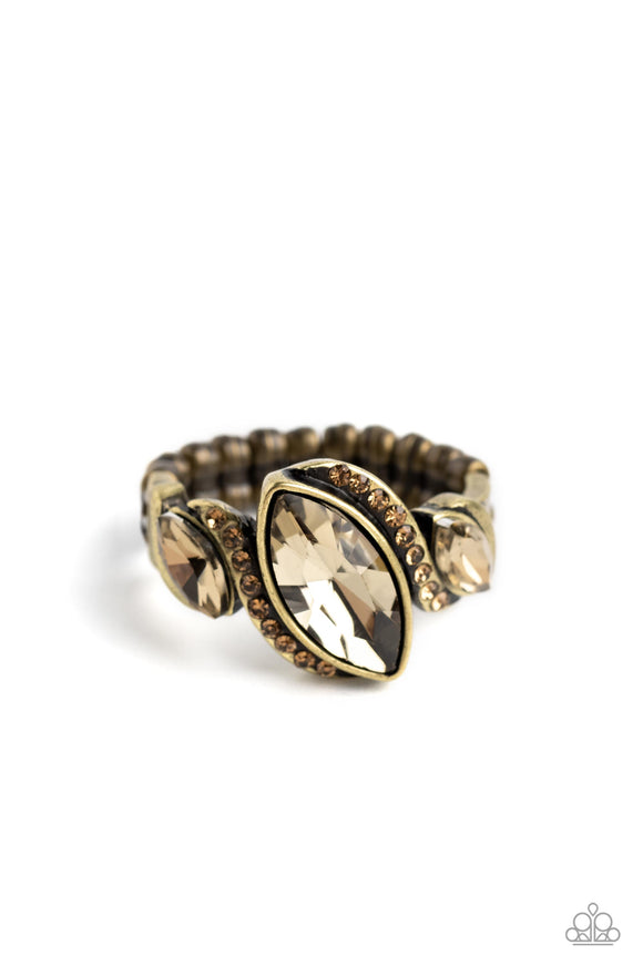 Tilted Triplets - Brass Paparazzi Ring All Eyes On U Jewelry