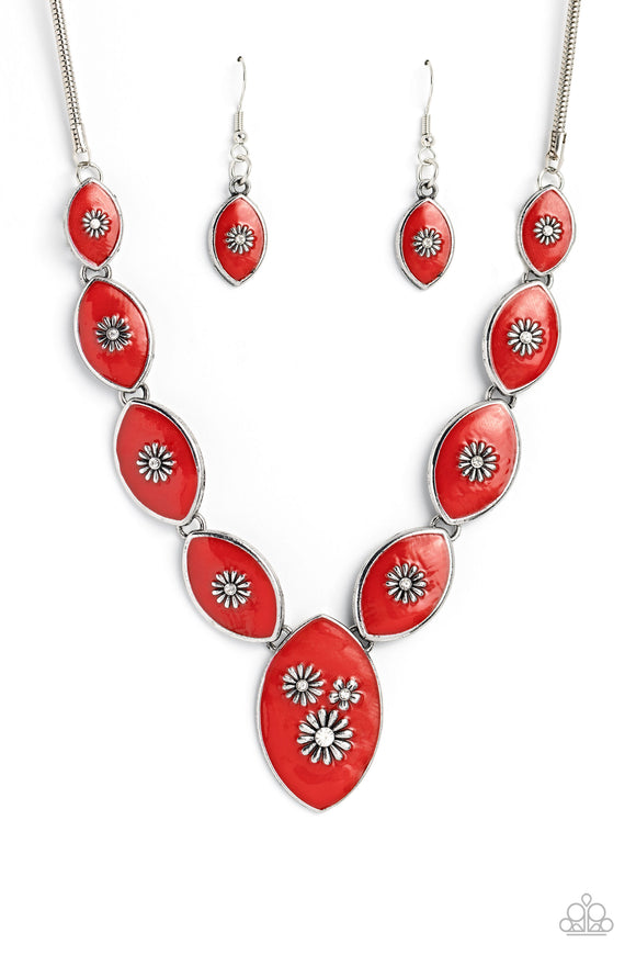 Pressed Flowers - Red Paparazzi Necklace