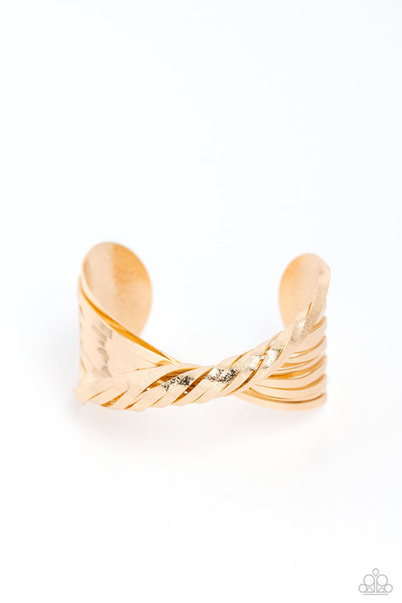 Radiant Ribbons - Gold Paparazzi Bracelet ALL Eyes On U Jewelry